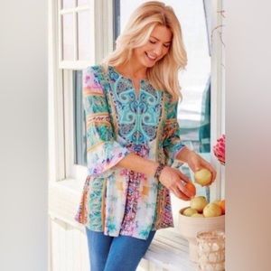 NWT Soft Surroundings Aerhart Tunic Pink Aqua Floral Size XS